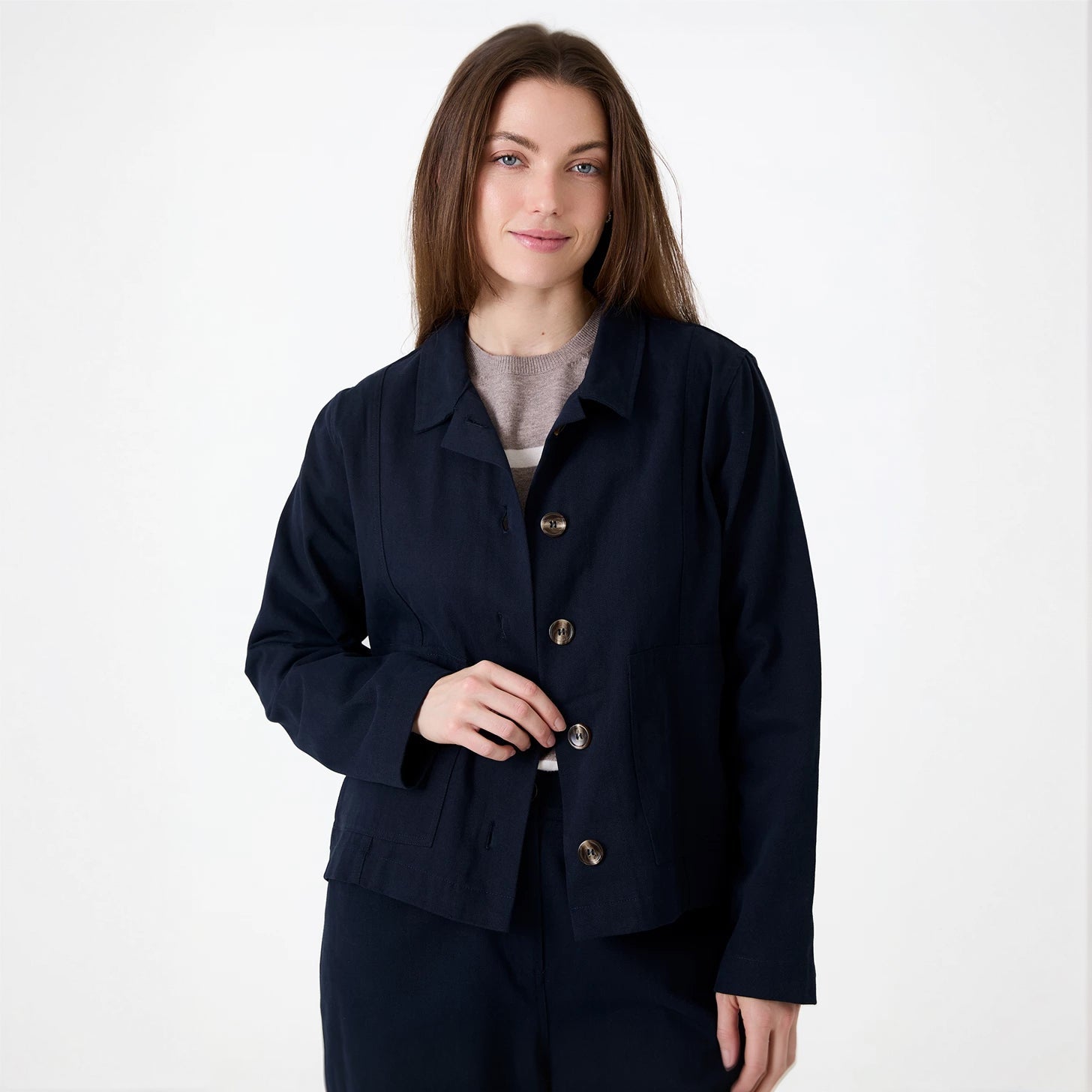 Boxy Cotton Twill Jacket - Navy - Simply Rye