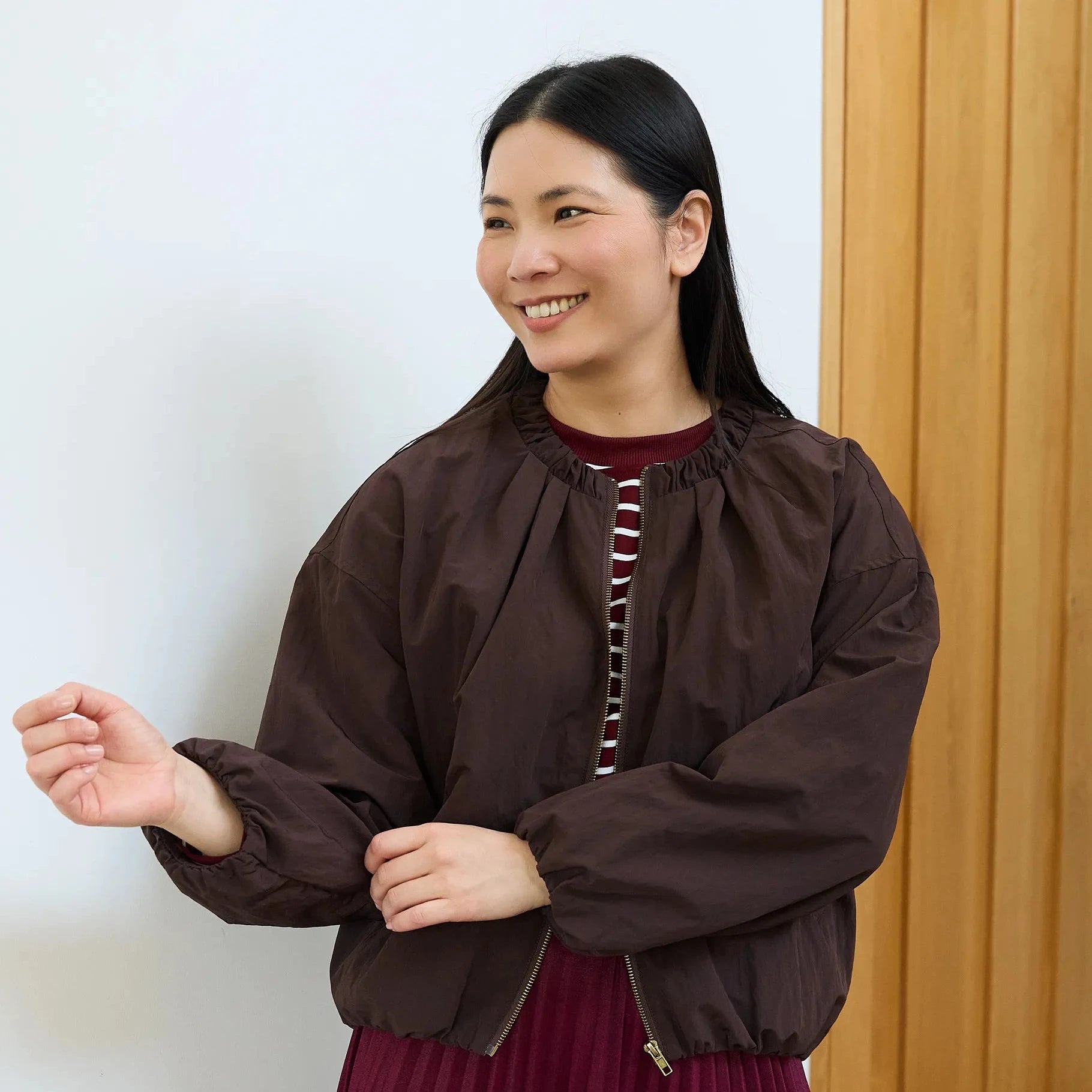Bubble Hem Bomber Jacket - Chocolate - Simply Rye
