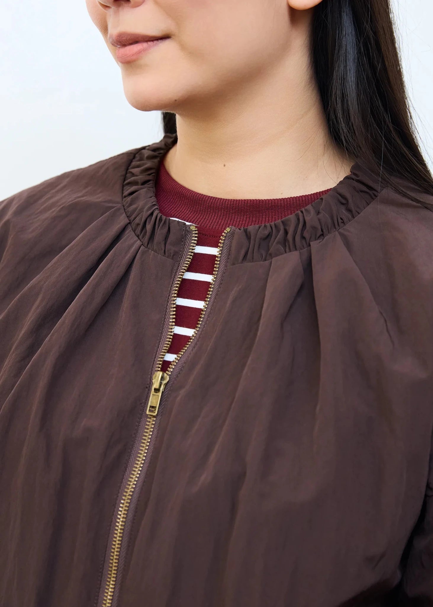 Bubble Hem Bomber Jacket - Chocolate - Simply Rye
