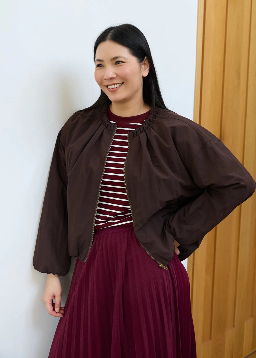Bubble Hem Bomber Jacket - Chocolate - Simply Rye