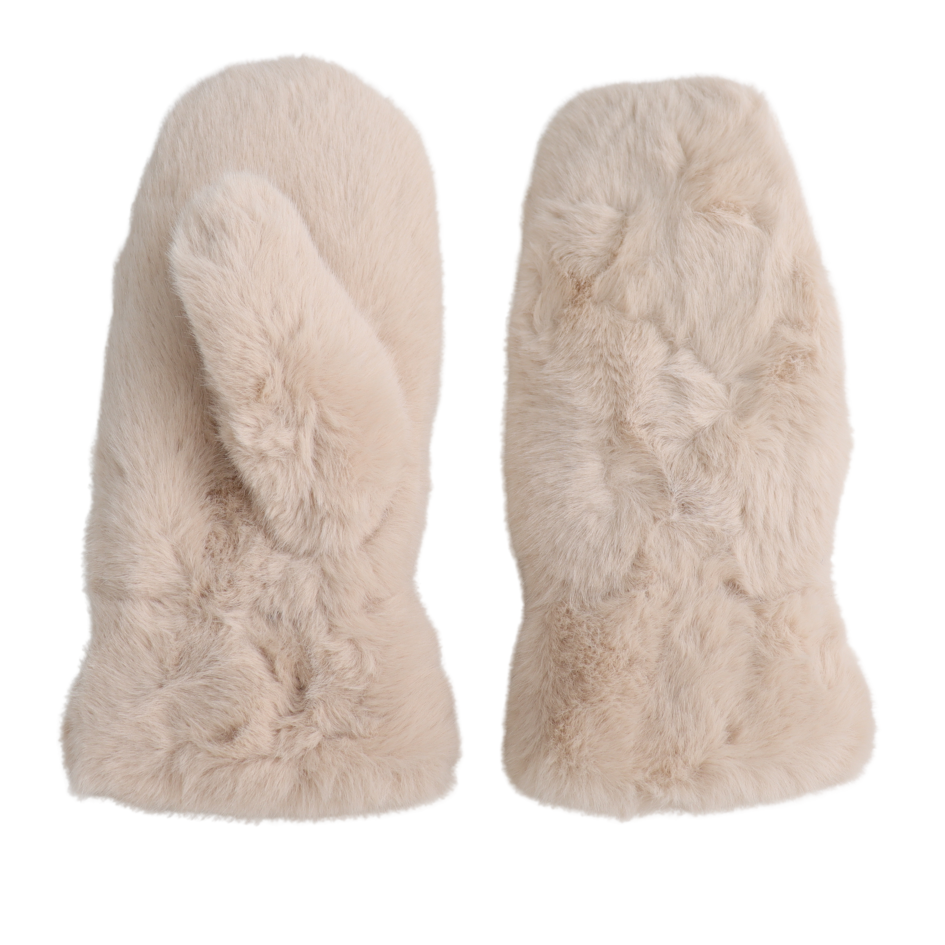Faux Fur Mittens - Beige