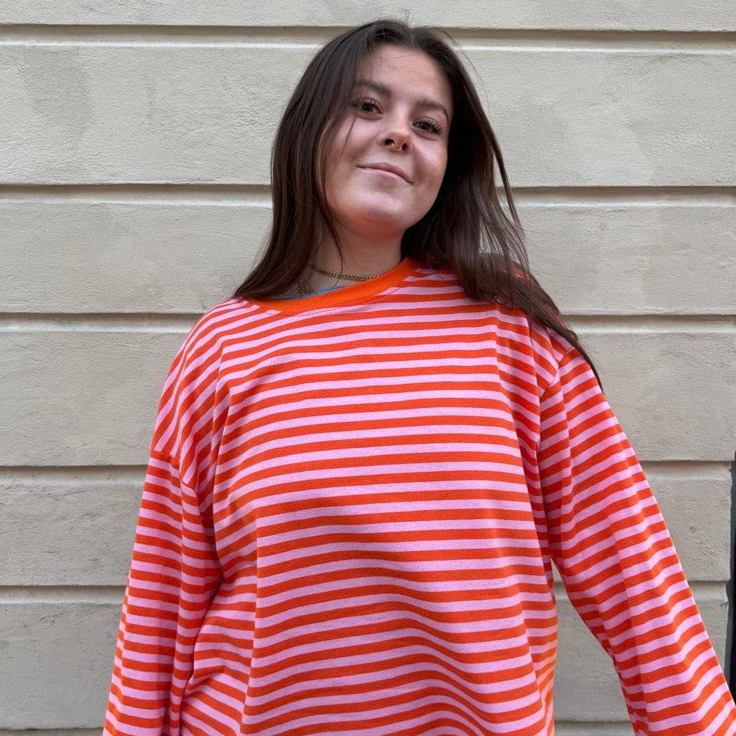 Anna Crewneck Stripe Top - Orange/Pink