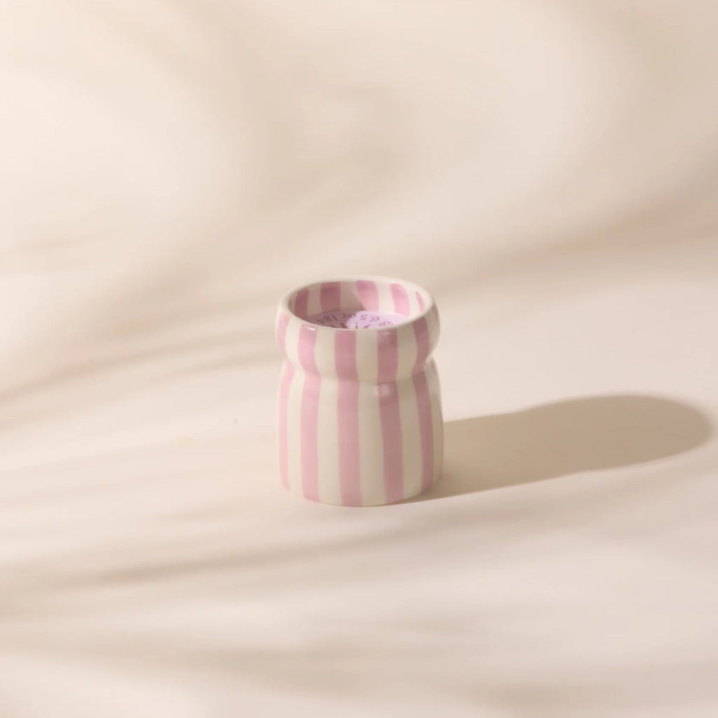 Cabana Striped Ceramic Candle - Grecian Sand (Lavender/Pink) - Simply Rye