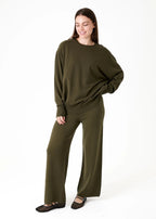 Cashmere Like Straight Leg Trouser - Forest Green - Simply Rye