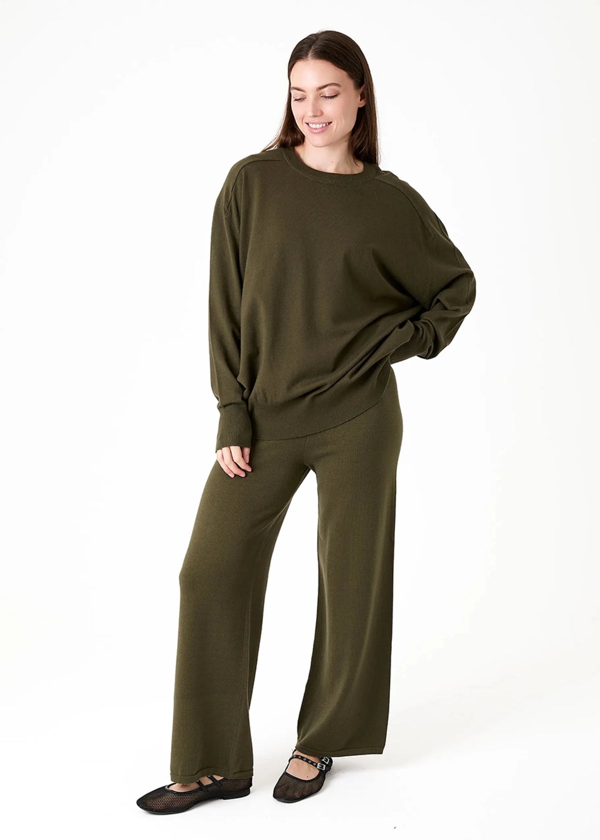 Cashmere Like Straight Leg Trouser - Forest Green - Simply Rye