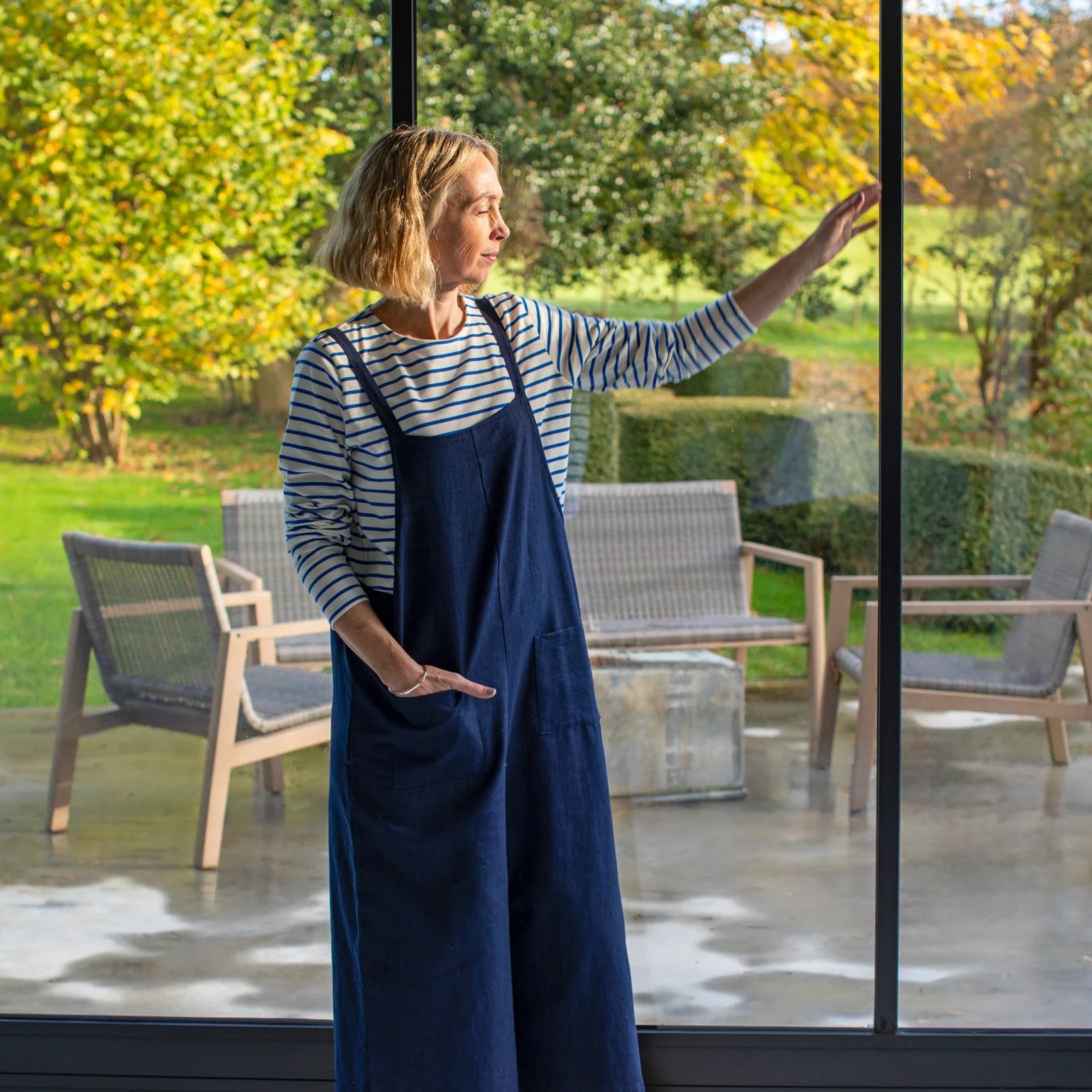 Chalk Fleur Stripe Top - Cobalt Blue - Simply Rye