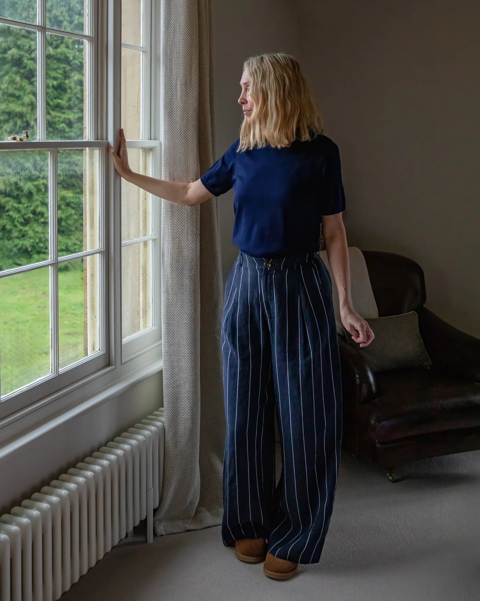Chalk Jasmine Stripe Trouser - Navy - Simply Rye