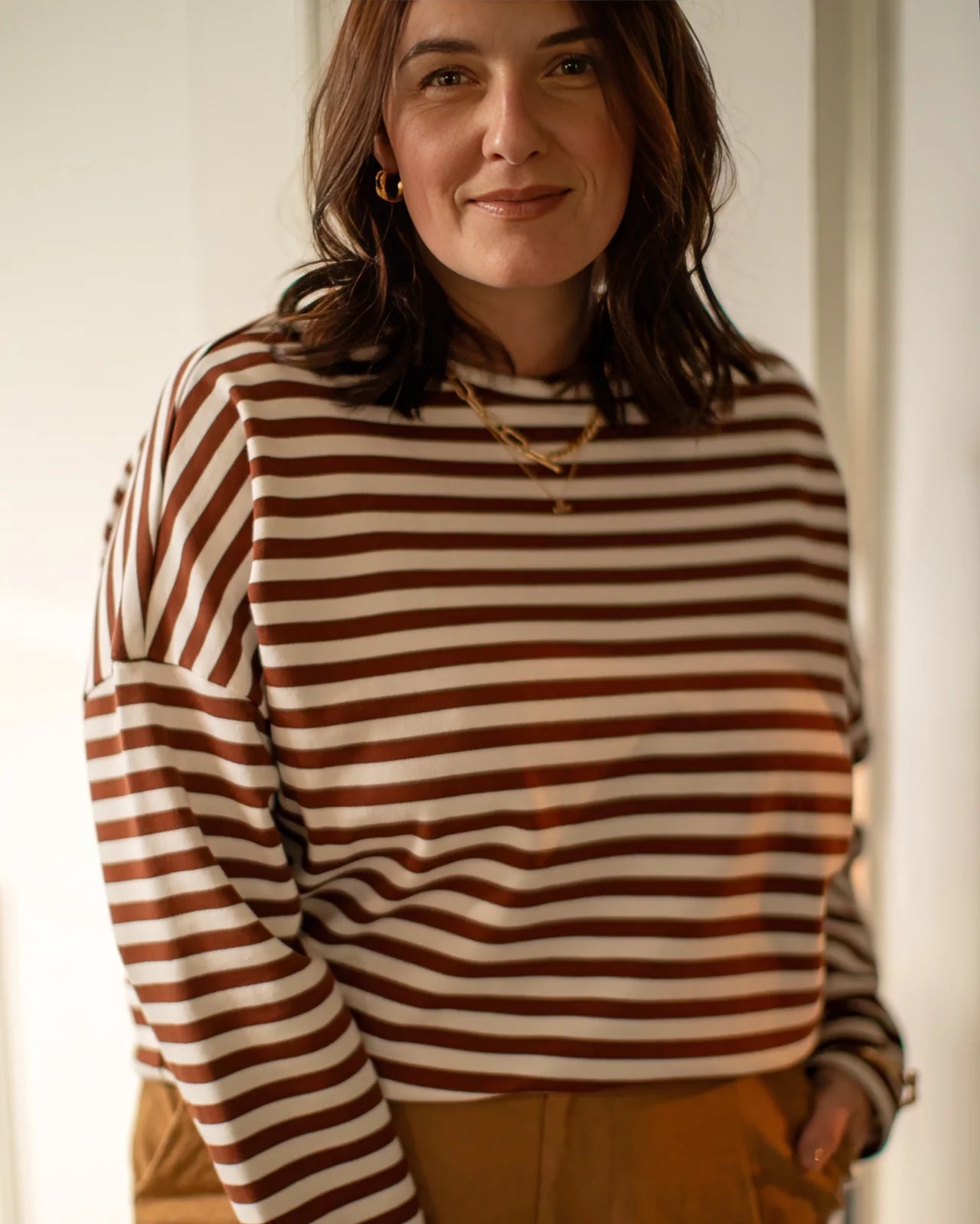 Chalk Rebecca Stripe Top - Tobacco/Ecru - Simply Rye