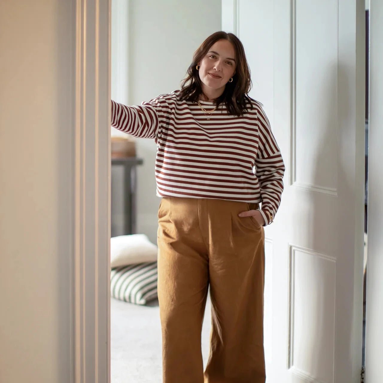 Chalk Rebecca Stripe Top - Tobacco/Ecru - Simply Rye