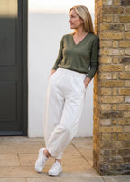 Cotton Twill Barrel Leg Trouser - White - Simply Rye