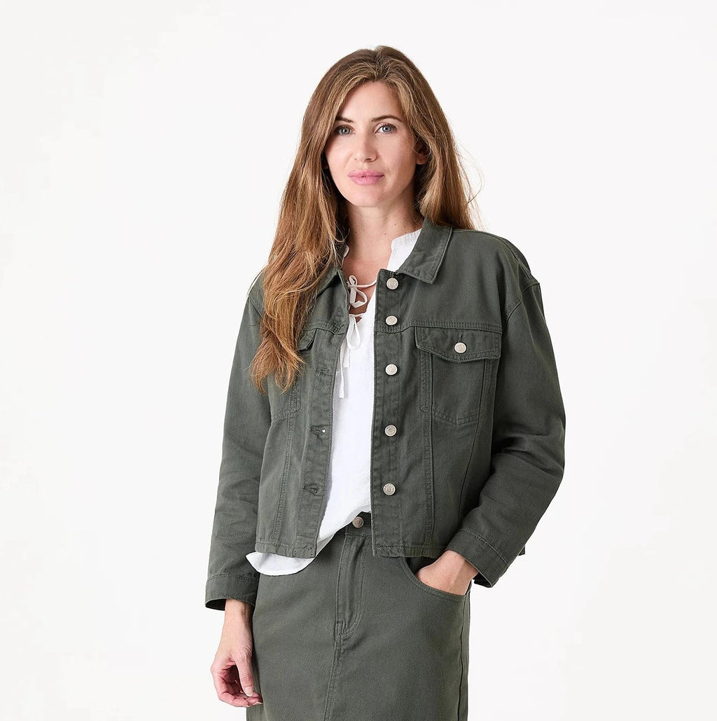 Cotton Twill Boxy Collar Jacket - Khaki - Simply Rye