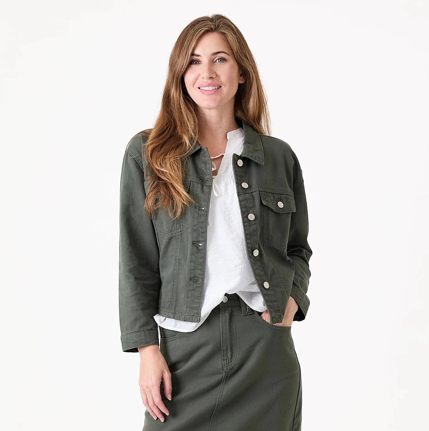 Cotton Twill Boxy Collar Jacket - Khaki - Simply Rye