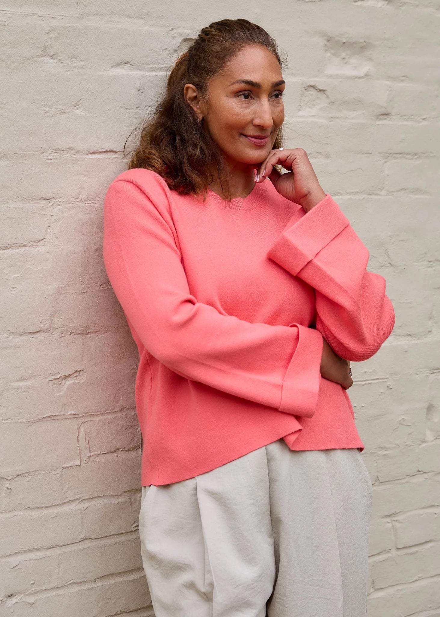 Crew Neck Bell Sleeve Jumper - Coral - Simply Rye