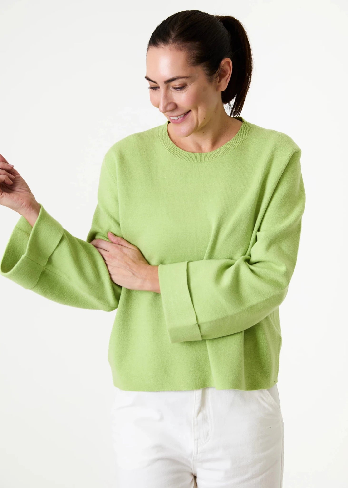 Crew Neck Bell Sleeve Jumper - Lime - Simply Rye