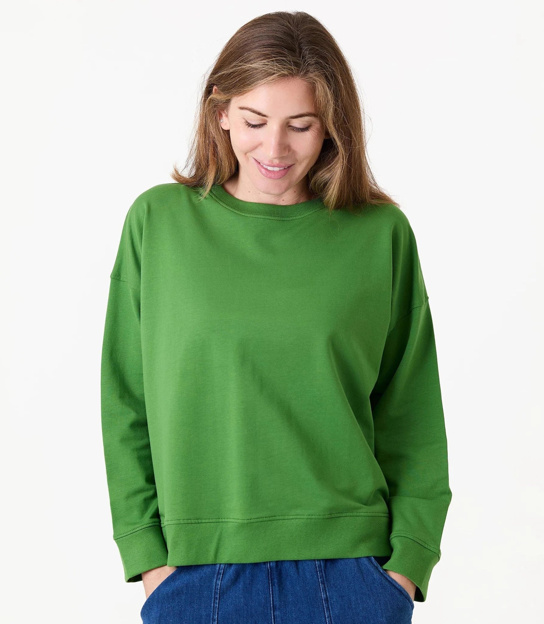 Crew Neck Drop Shoulder Sweatshirt - Basil Green - Simply Rye