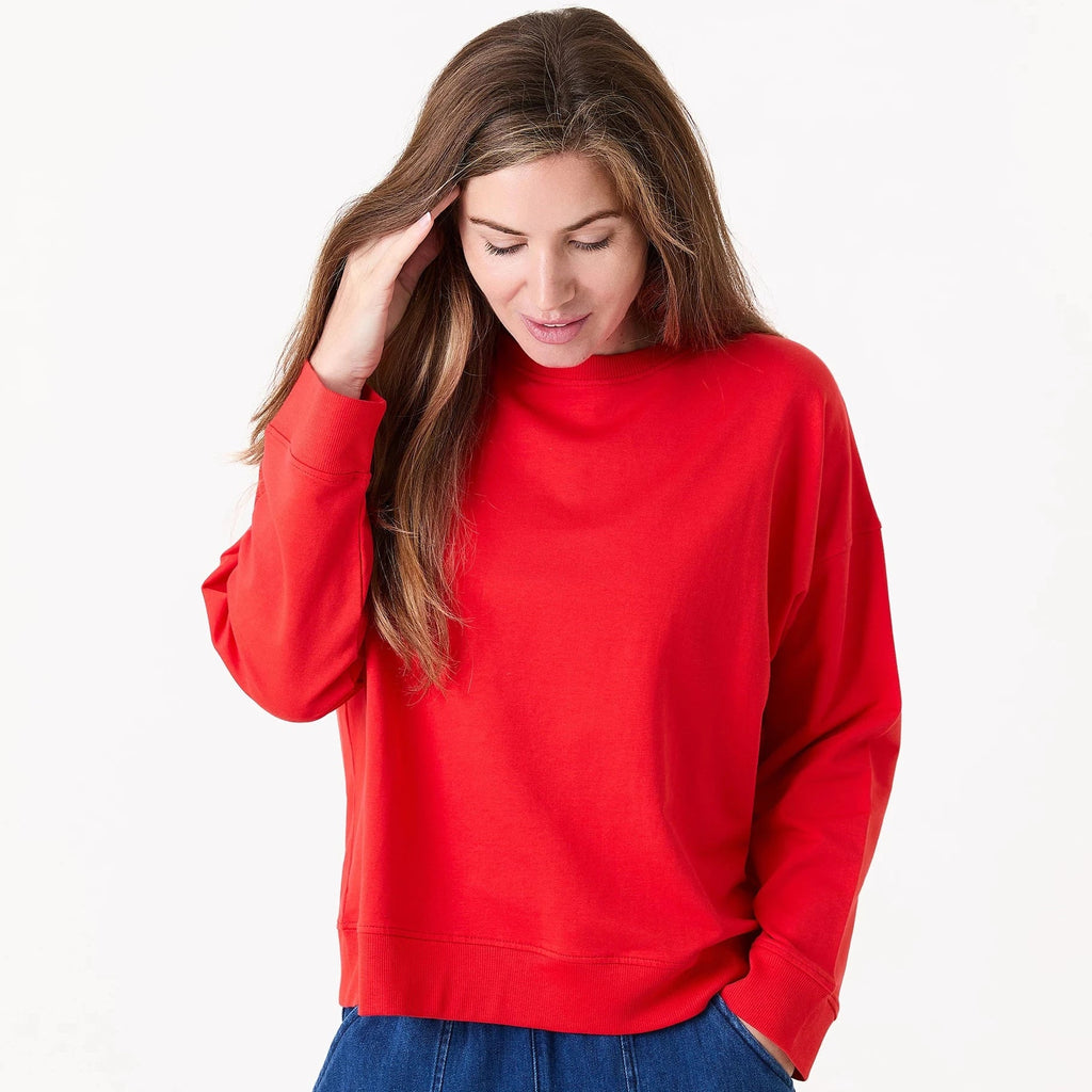 Crew Neck Drop Shoulder Sweatshirt - Poppy Red - Simply Rye