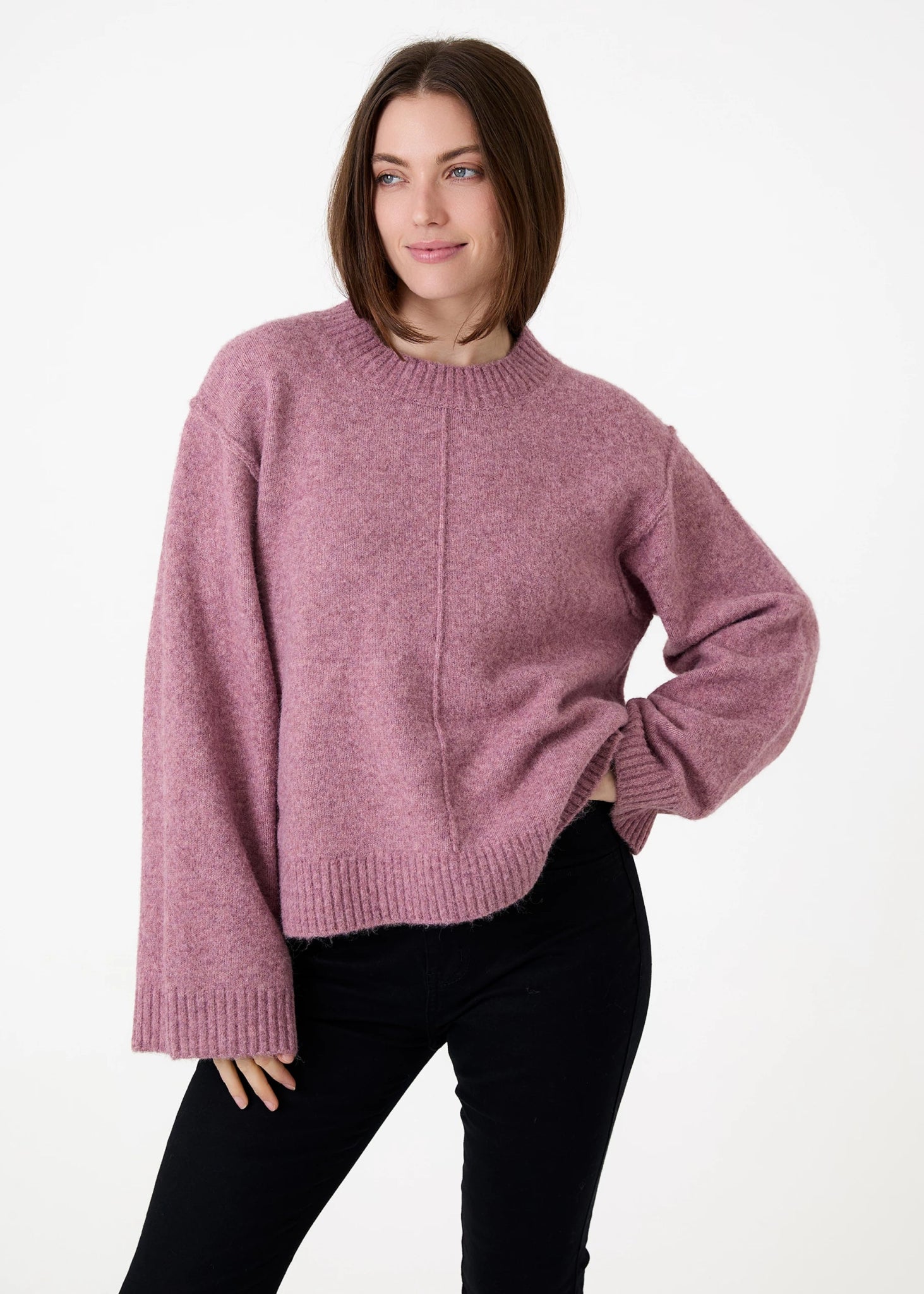 Crew Neck Seam Detail Jumper - Dusty Lilac - Simply Rye