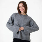 Crew Neck Seam Detail Jumper - Mid Grey - Simply Rye