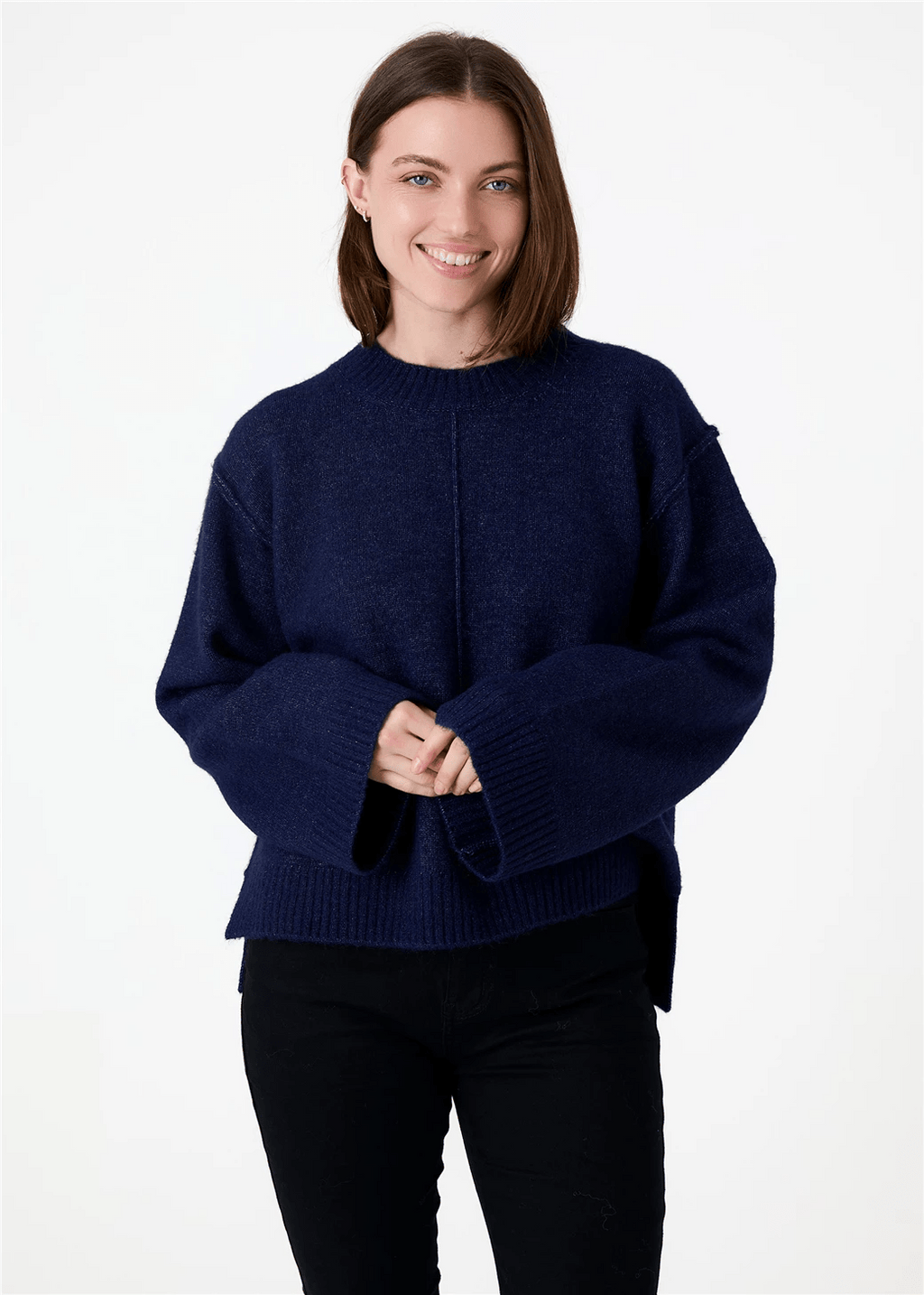 Crew Neck Seam Detail Jumper - Navy - Simply Rye