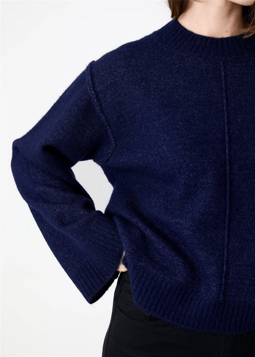 Crew Neck Seam Detail Jumper - Navy - Simply Rye