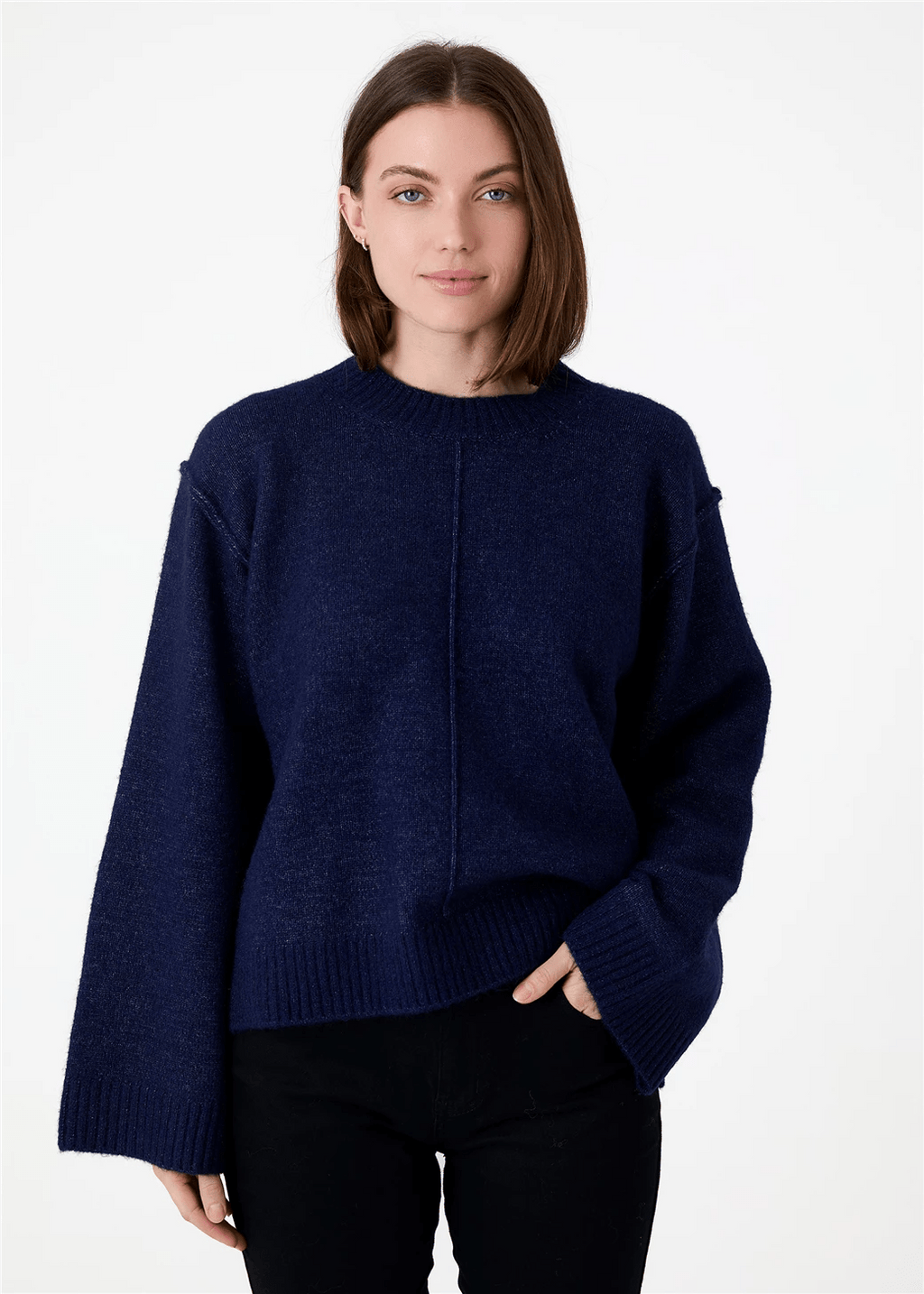 Crew Neck Seam Detail Jumper - Navy - Simply Rye