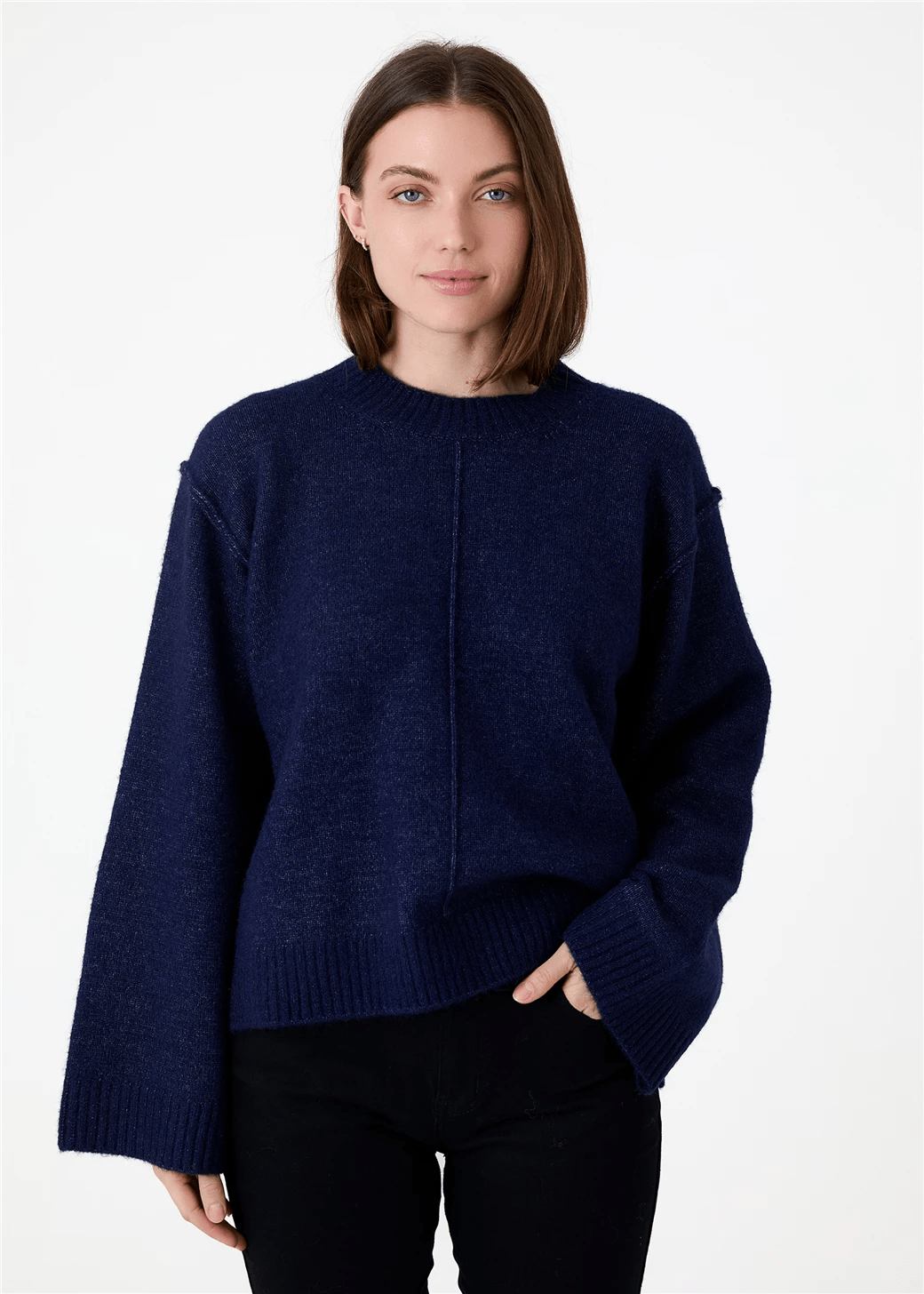 Crew Neck Seam Detail Jumper - Navy - Simply Rye