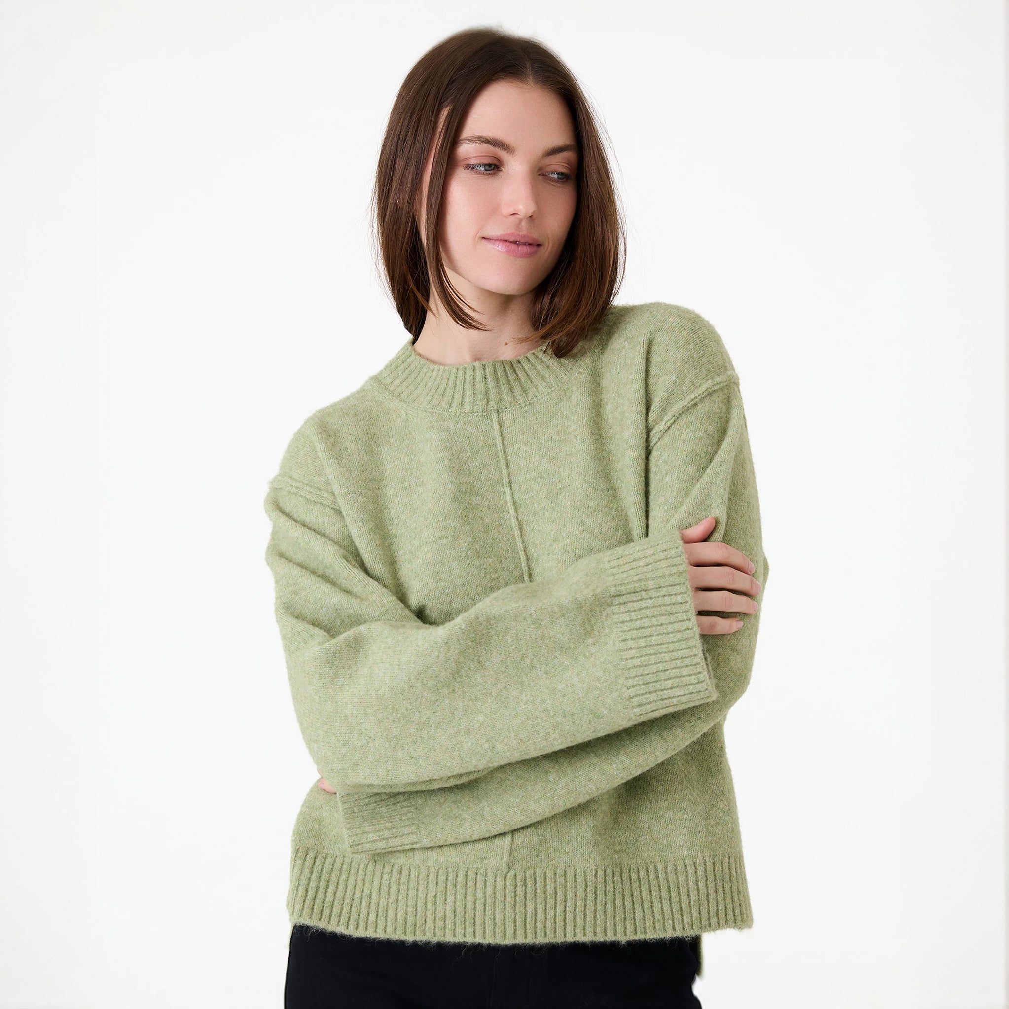 Crew Neck Seam Detail Jumper - Pistachio - Simply Rye