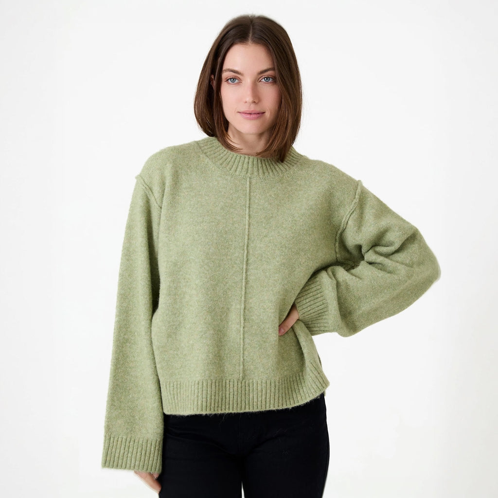 Crew Neck Seam Detail Jumper - Pistachio - Simply Rye