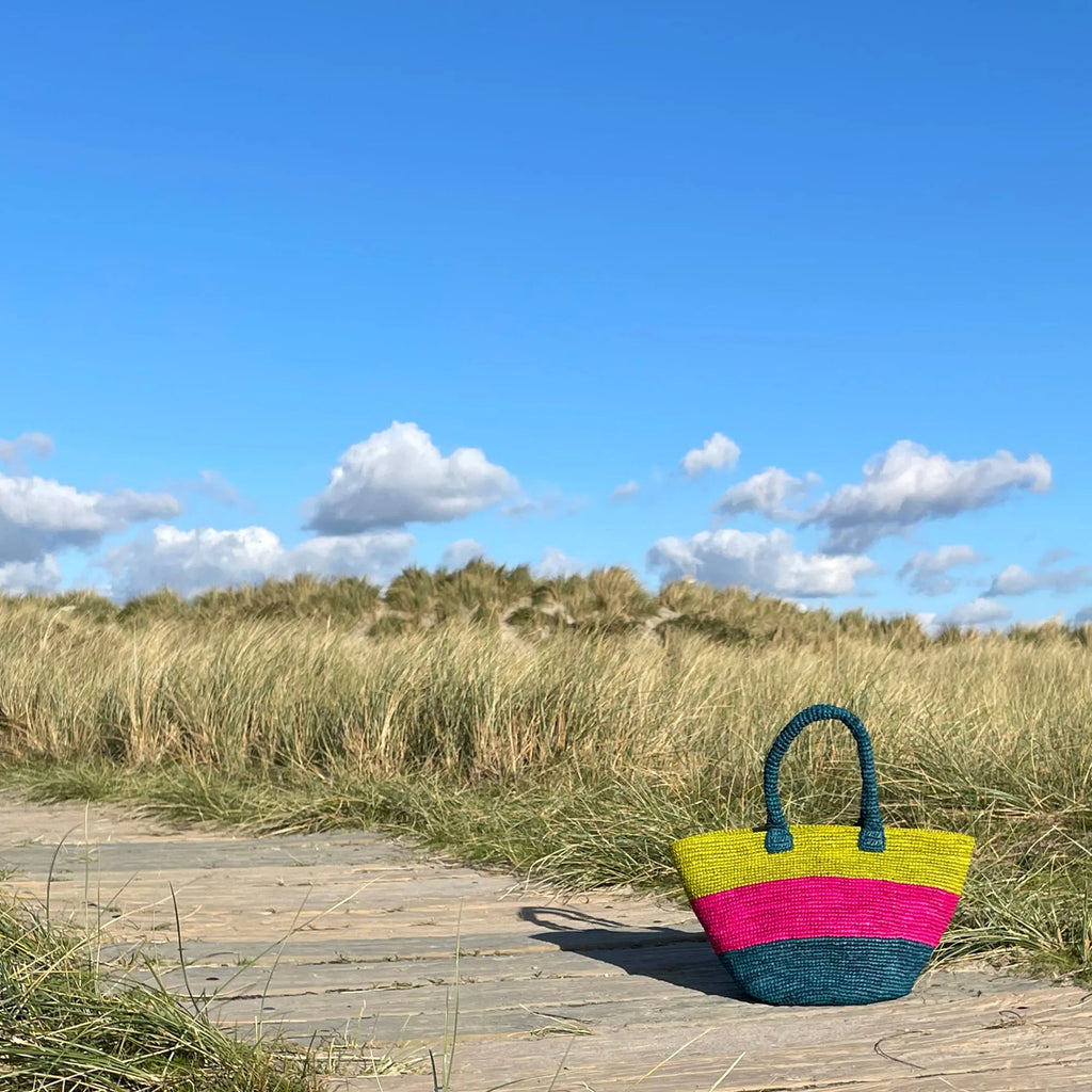 Crochet Bucket Bag - Lime/Pink/Turquoise - Simply Rye