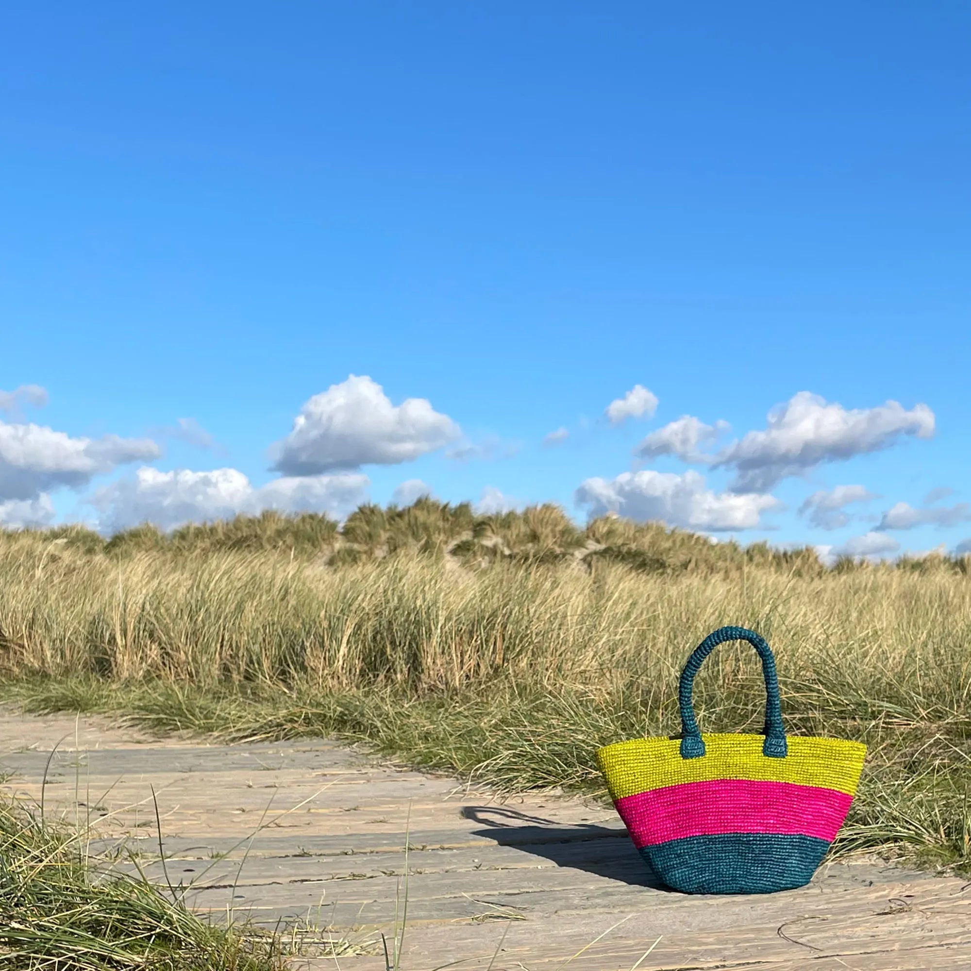 Crochet Bucket Bag - Lime/Pink/Turquoise - Simply Rye