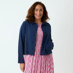 Linen Mix Patch Pocket Crop Jacket - Navy image 0