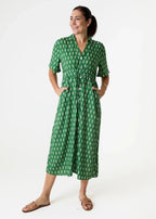 Dainty Floral Block Print Button Through Shirt Dress - Basil Green - Simply Rye
