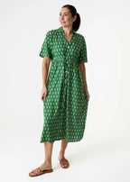 Dainty Floral Block Print Button Through Shirt Dress - Basil Green - Simply Rye