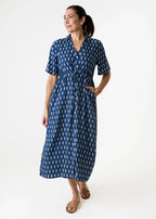 Dainty Floral Block Print Button Through Shirt Dress - Navy - Simply Rye