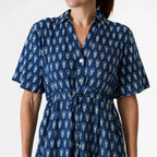 Dainty Floral Block Print Button Through Shirt Dress - Navy - Simply Rye