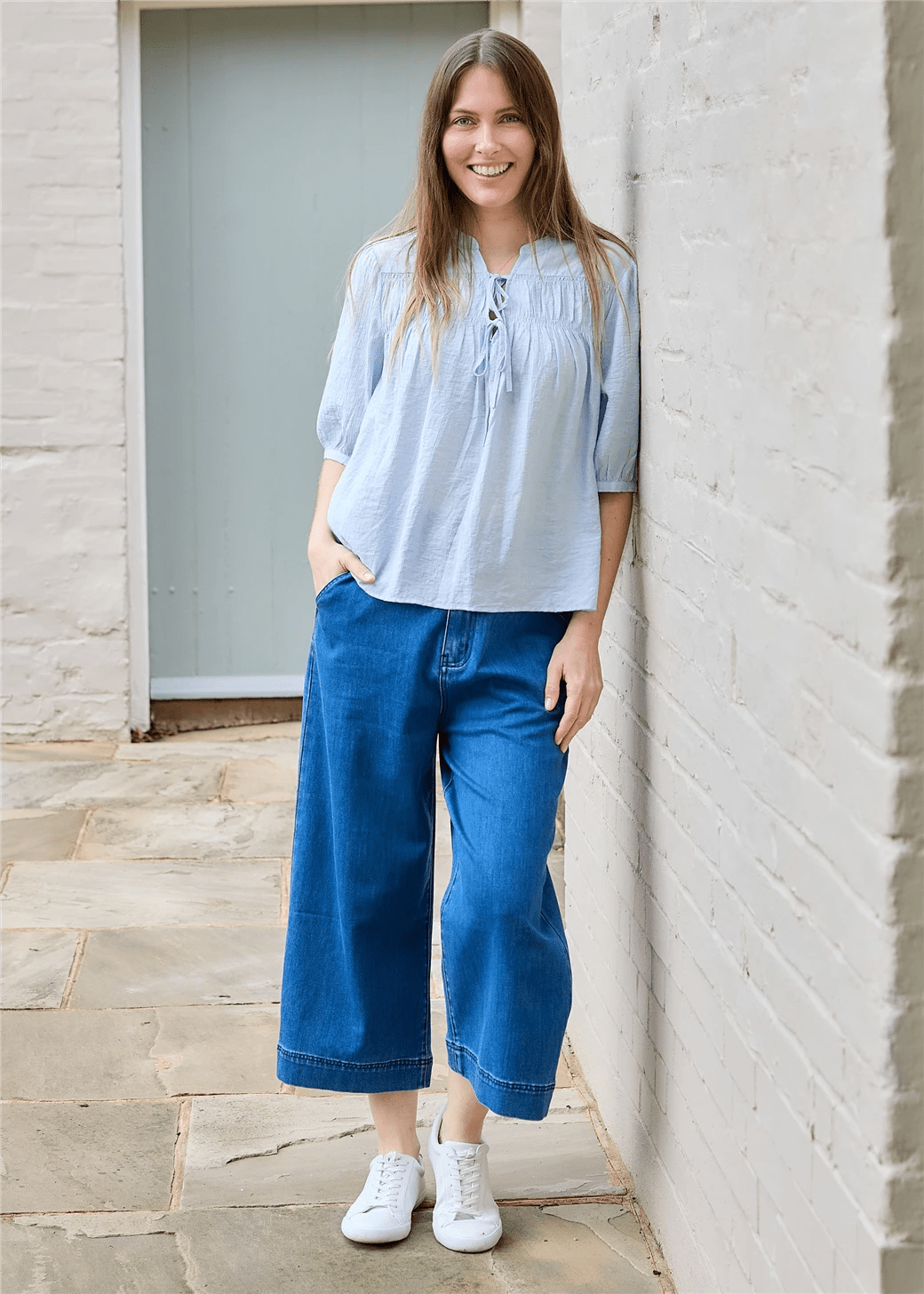 Denim Cropped Wide Leg Jeans - Simply Rye