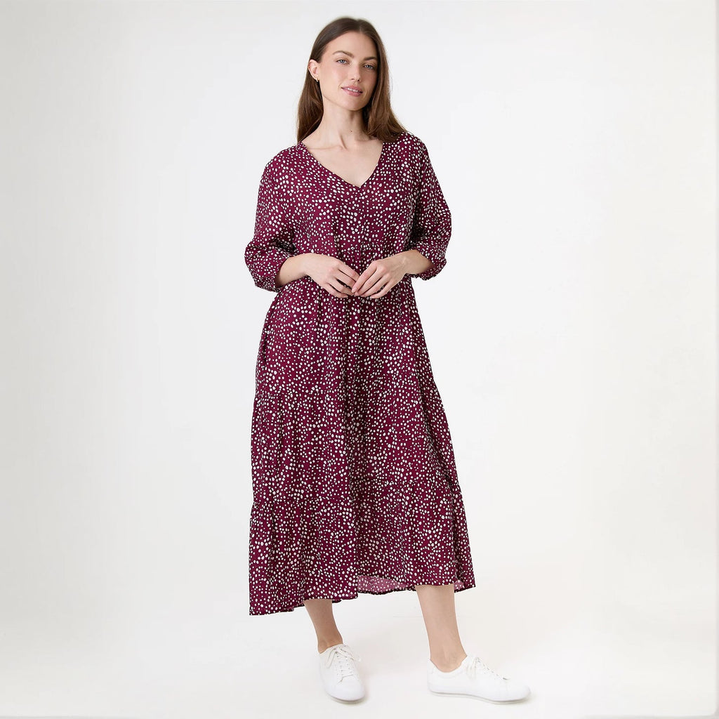 Ditsy Spot Tiered Dress - Berry - Simply Rye