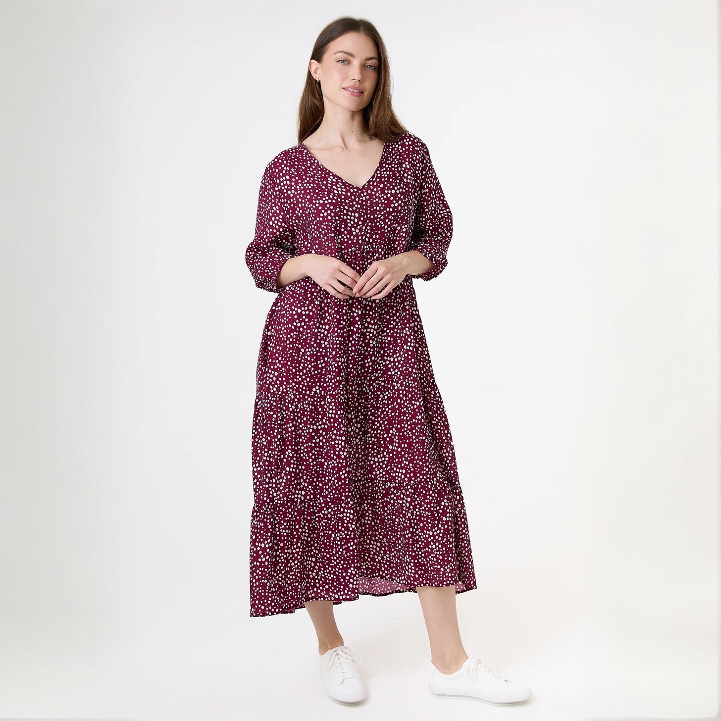 Ditsy Spot Tiered Dress - Berry - Simply Rye