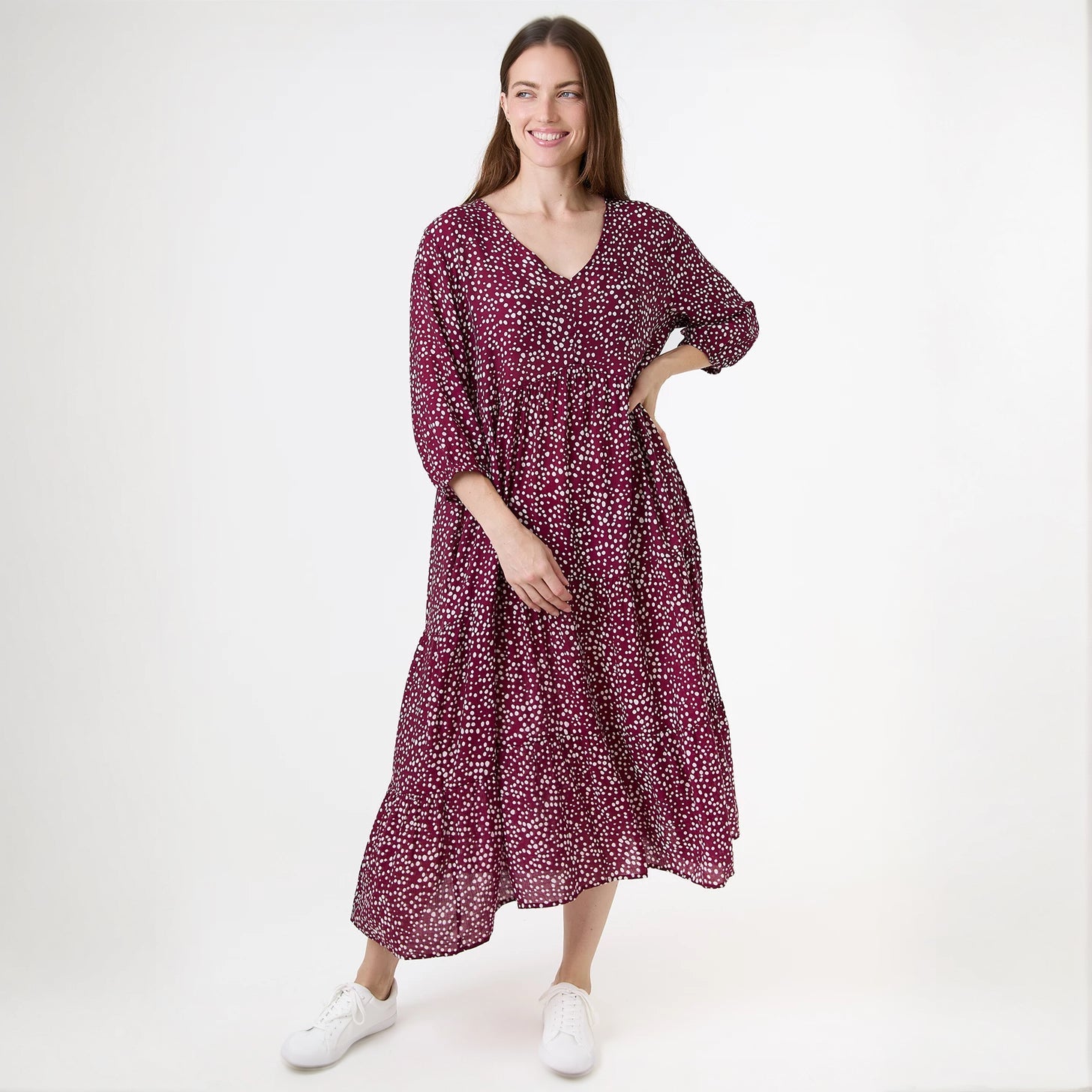 Ditsy Spot Tiered Dress - Berry - Simply Rye