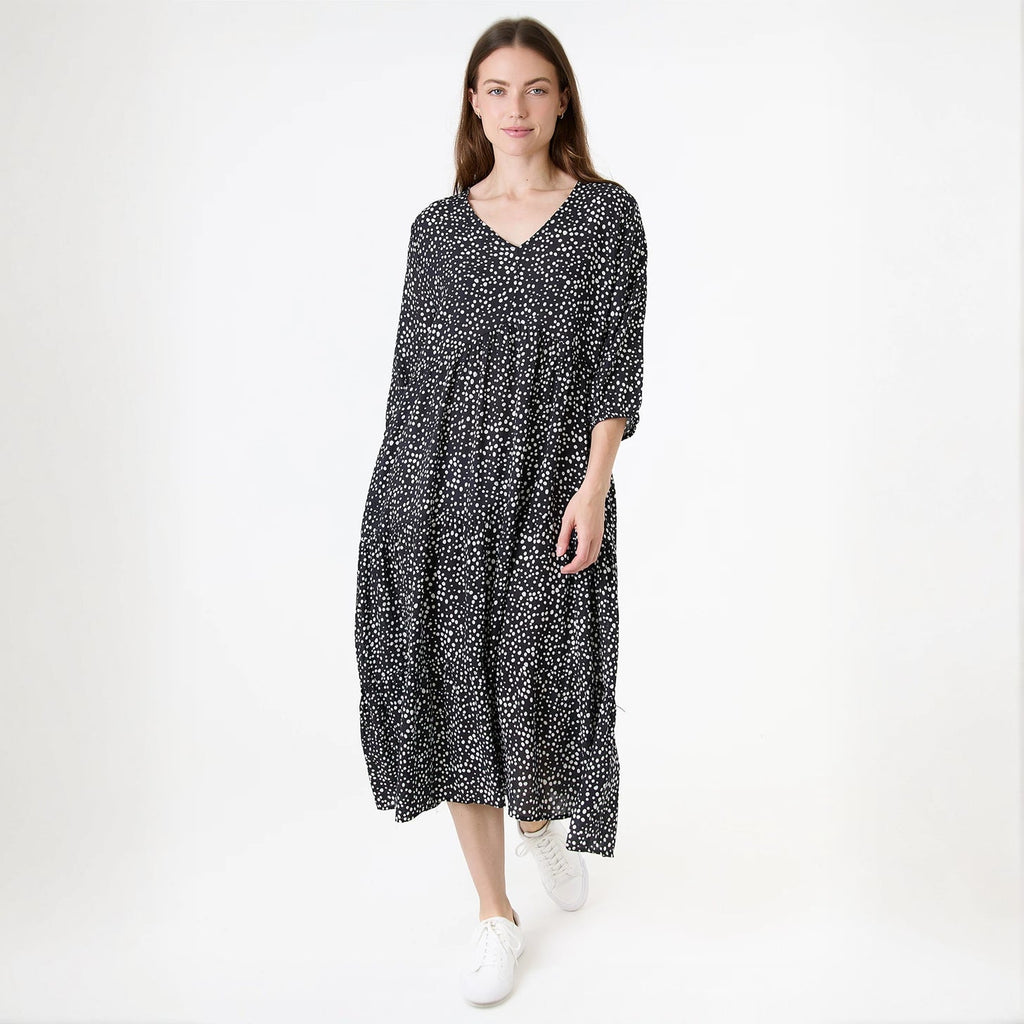 Ditsy Spot Tiered Dress - Black - Simply Rye
