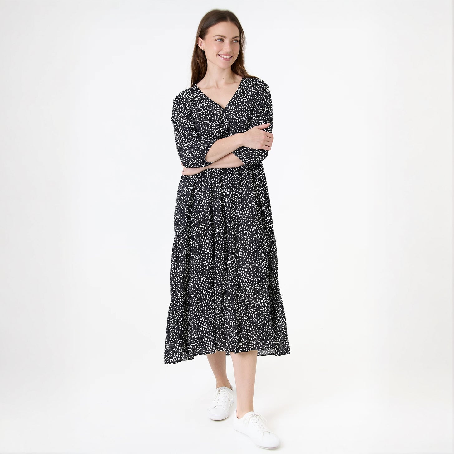Ditsy Spot Tiered Dress - Black - Simply Rye