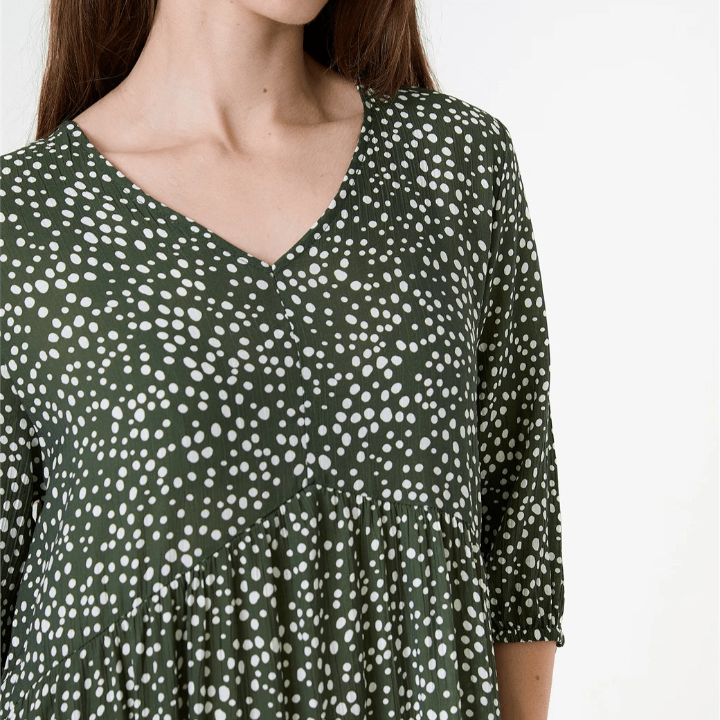 Ditsy Spot Tiered Dress - Khaki - Simply Rye