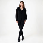 Dobby Frill V Neck Blouse - Black - Simply Rye