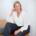 Dobby Frill V Neck Blouse - Ivory - Simply Rye