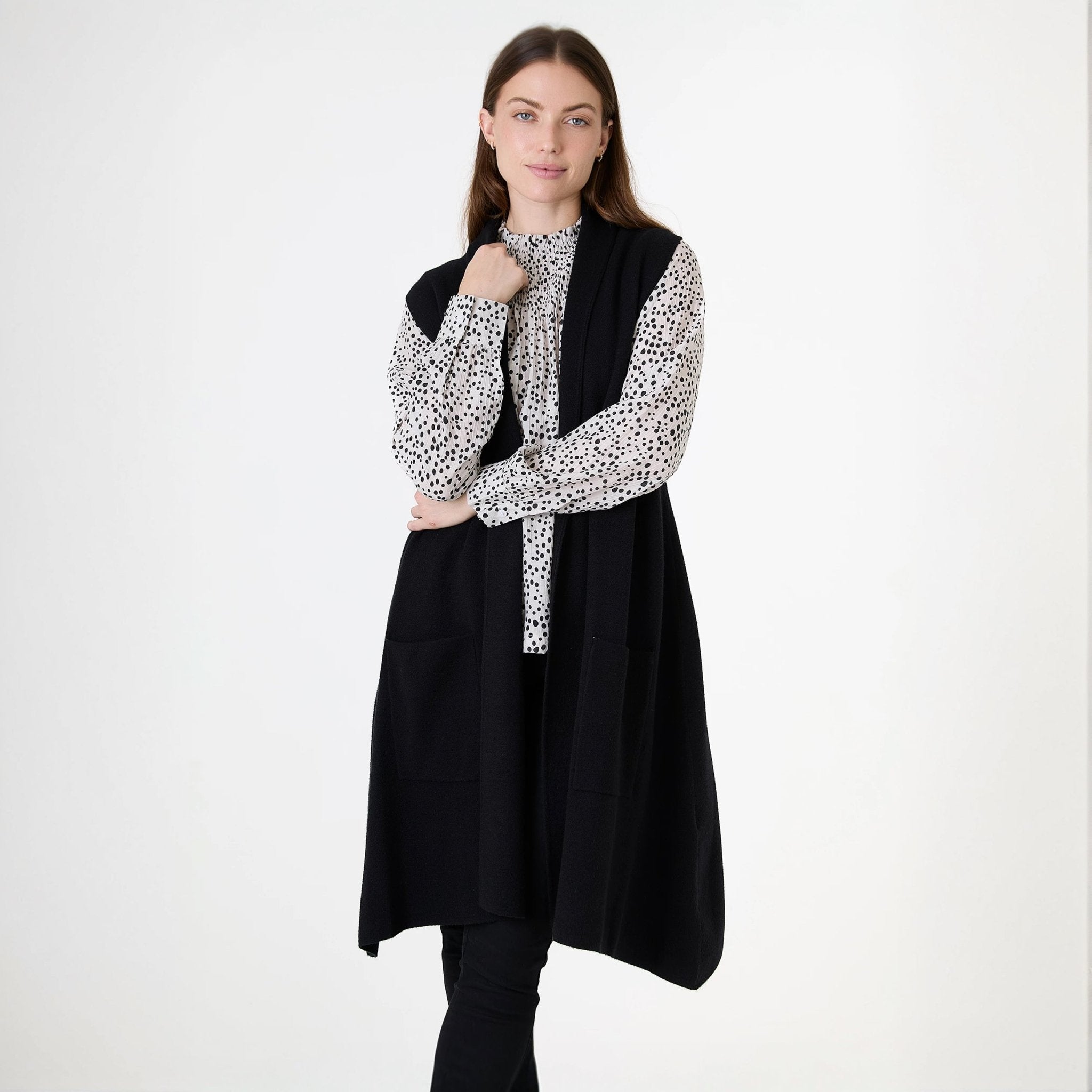 Doubleknit Roll Collar Gilet - Black - Simply Rye