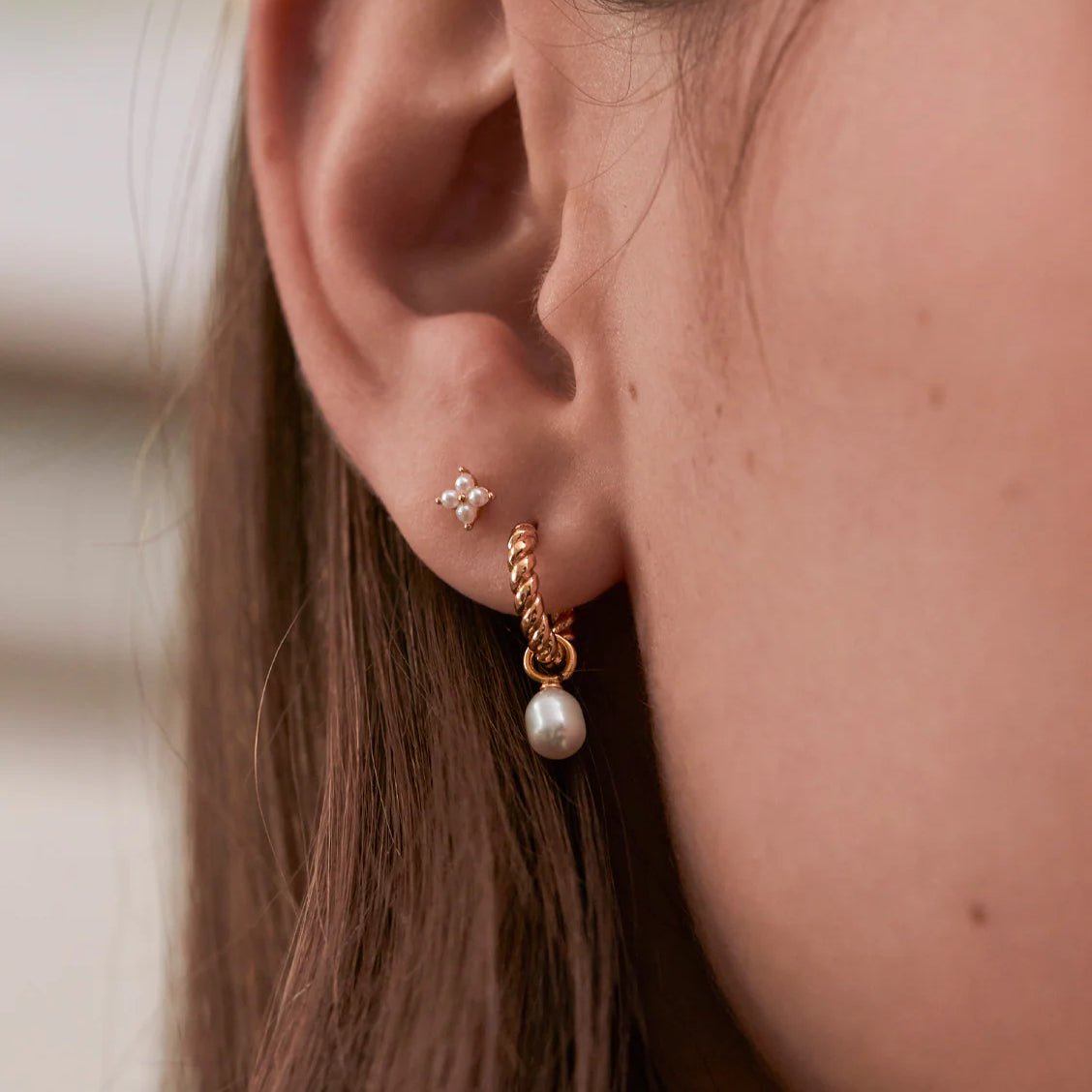 Estella Bartlett Pearl Drop and Twist Hoop Earrings - Gold - Simply Rye