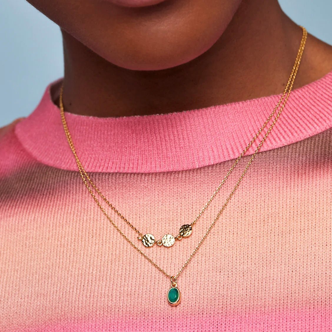 Estella Bartlett Textured Disc Gemstone Duo Necklace - Simply Rye