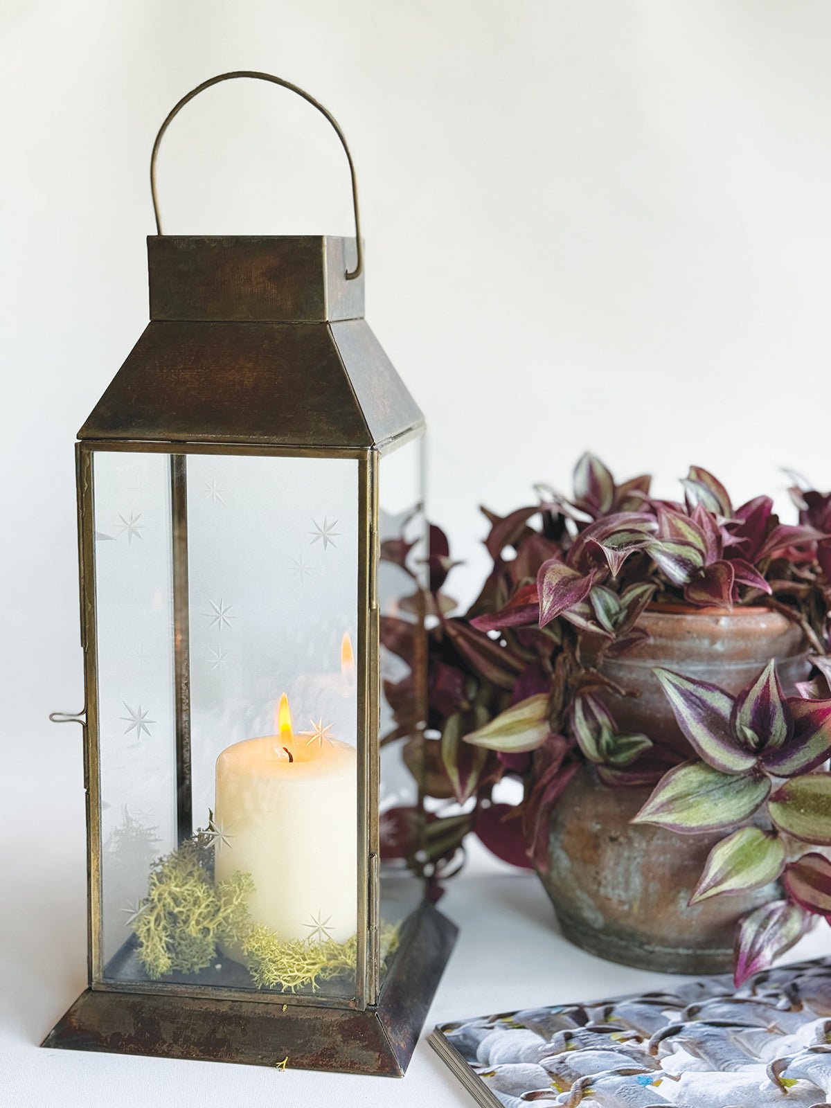 Etched Star Antique Metal Lantern - Simply Rye