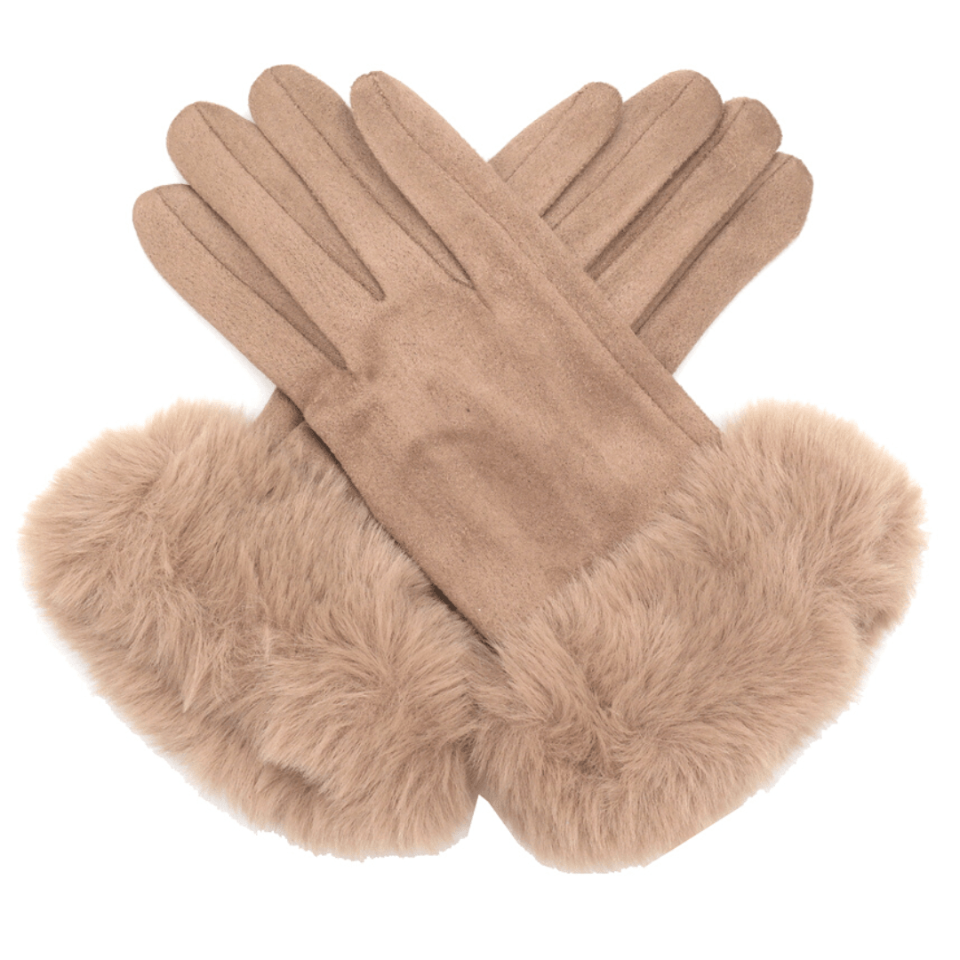 Faux Fur Cuff Gloves - Beige - Simply Rye