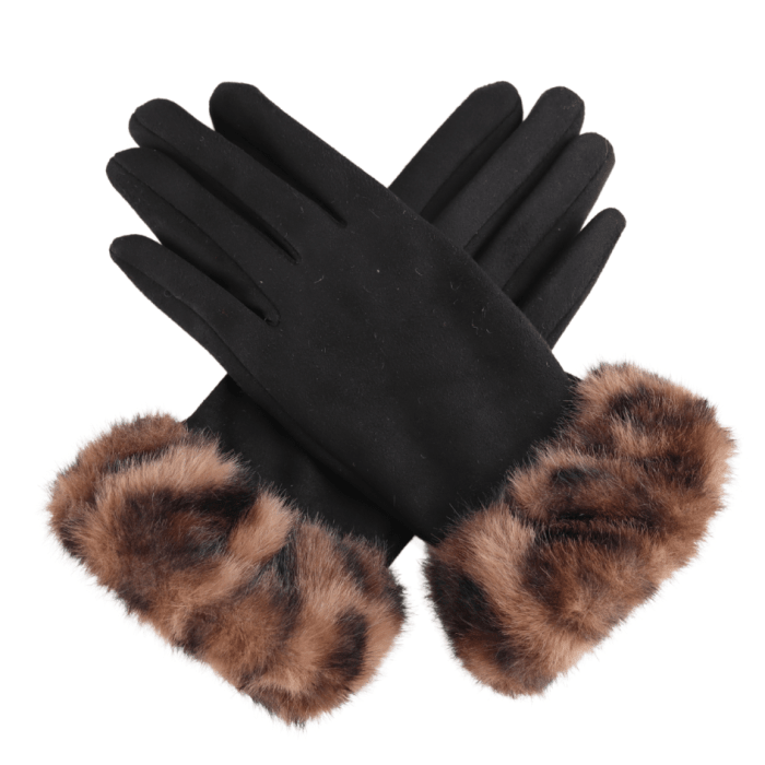 Faux Fur Cuff Gloves - Black Leopard - Simply Rye